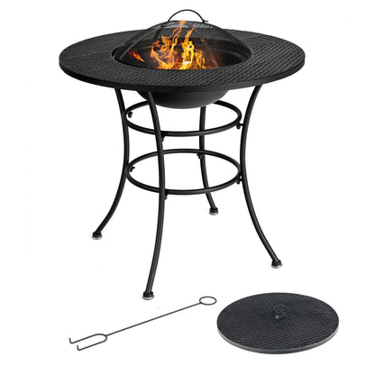 Outdoor Firepit with Spark Screen Cover for Outside Dining