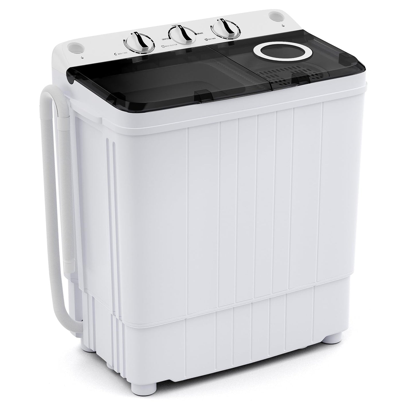 Portable Washing Machine, 17.6lbs Compact Portable Washer Twin Tub Combo with Pump Drain (Black & White)