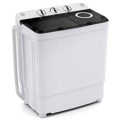 Portable Washing Machine, 17.6lbs Compact Portable Washer Twin Tub Combo with Pump Drain (Black & White)