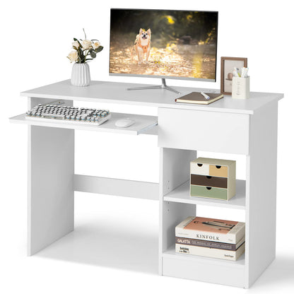 Computer Desk with Keyboard Tray Large Drawer Home Office Desk with Adjustable Shelf & Cable Hole