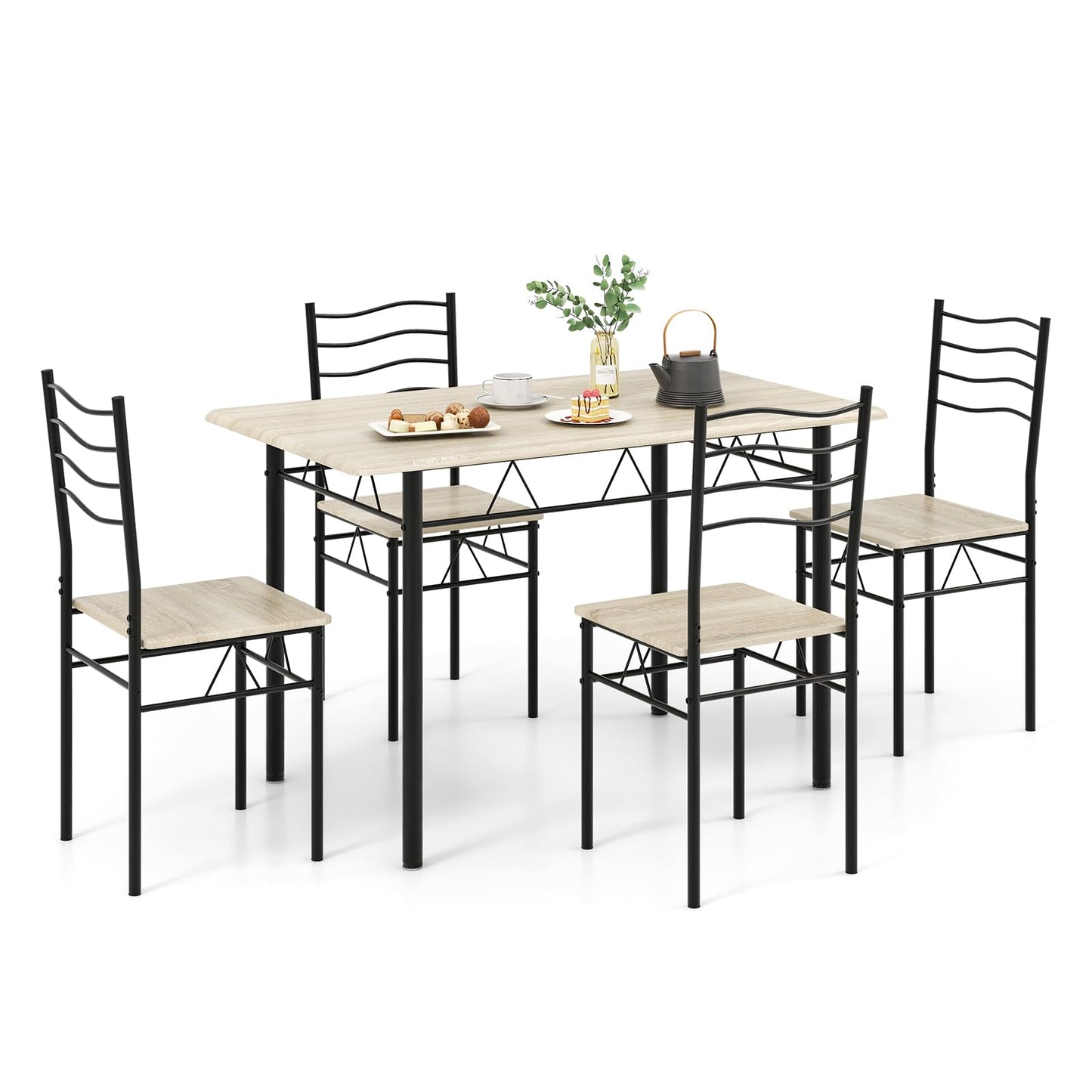 5 Piece Metal Rectangular Dinette Set w/Non-Slip Pad