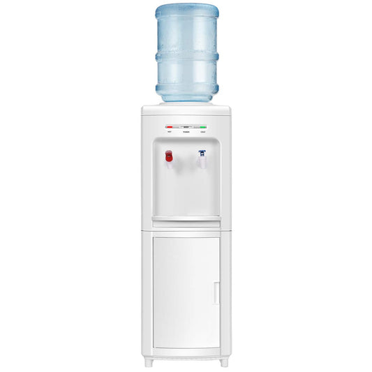 Water Cooler Dispenser for 3-5 Gallon Bottle, Top Loading Hot and Cold Water Dispenser with Storage Cabinet