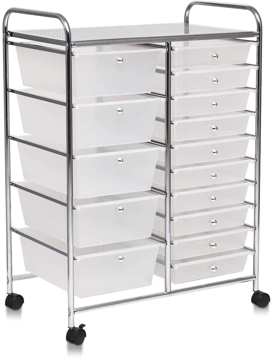 ARLIME 15-Drawer Storage Cart, 15 Drawer Trolley, Rolling Organizer Cart