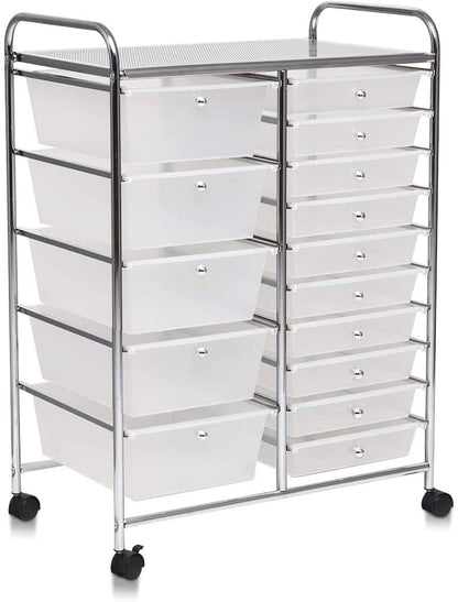 ARLIME 15-Drawer Storage Cart, 15 Drawer Trolley, Rolling Organizer Cart