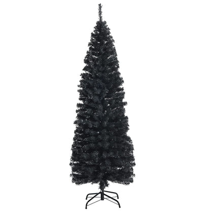 6FT Snow Flocked Pencil Slim Christmas Tree Artificial Hinged Xmas Tree with Metal Stand