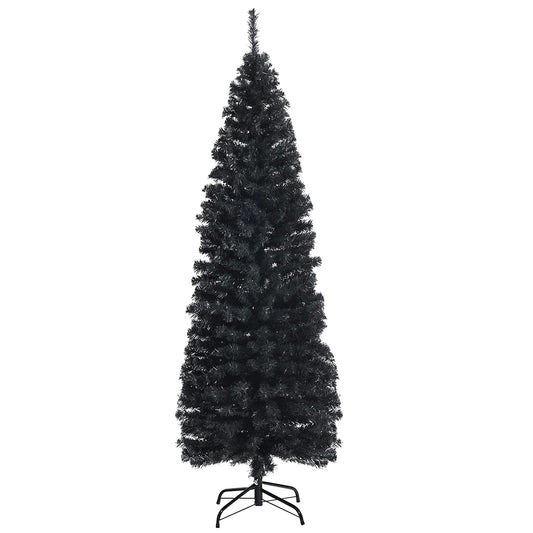 6FT Snow Flocked Pencil Slim Christmas Tree Artificial Hinged Xmas Tree with Metal Stand