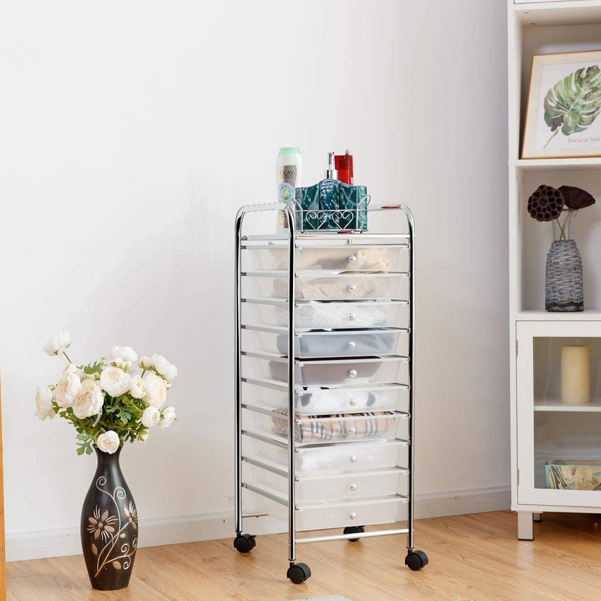 ARLIME 10-Drawer Storage Cart, 10 Drawer Trolley, Rolling Organizer Cart