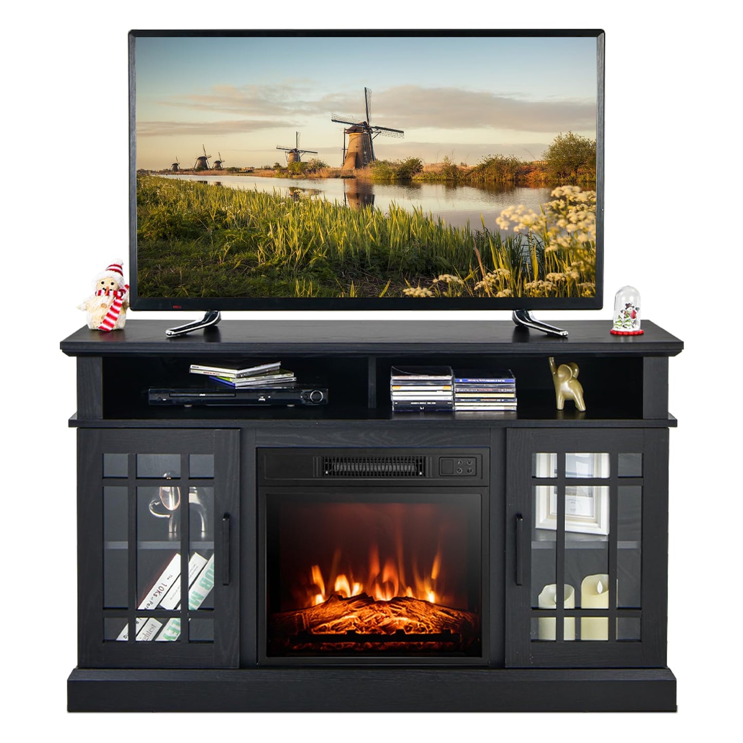 48 Inch Wooden TV Stand with Fireplace