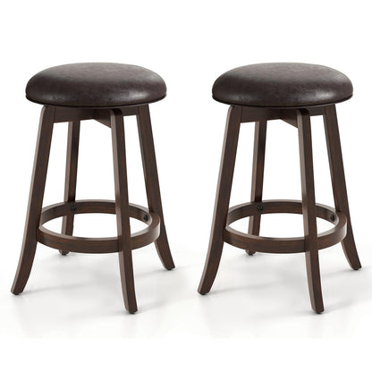 24-Inch Swivel Bar Stools Set of 2/4 Upholstered Barstools w/PU Leather Seat & Solid Rubber Wood Legs