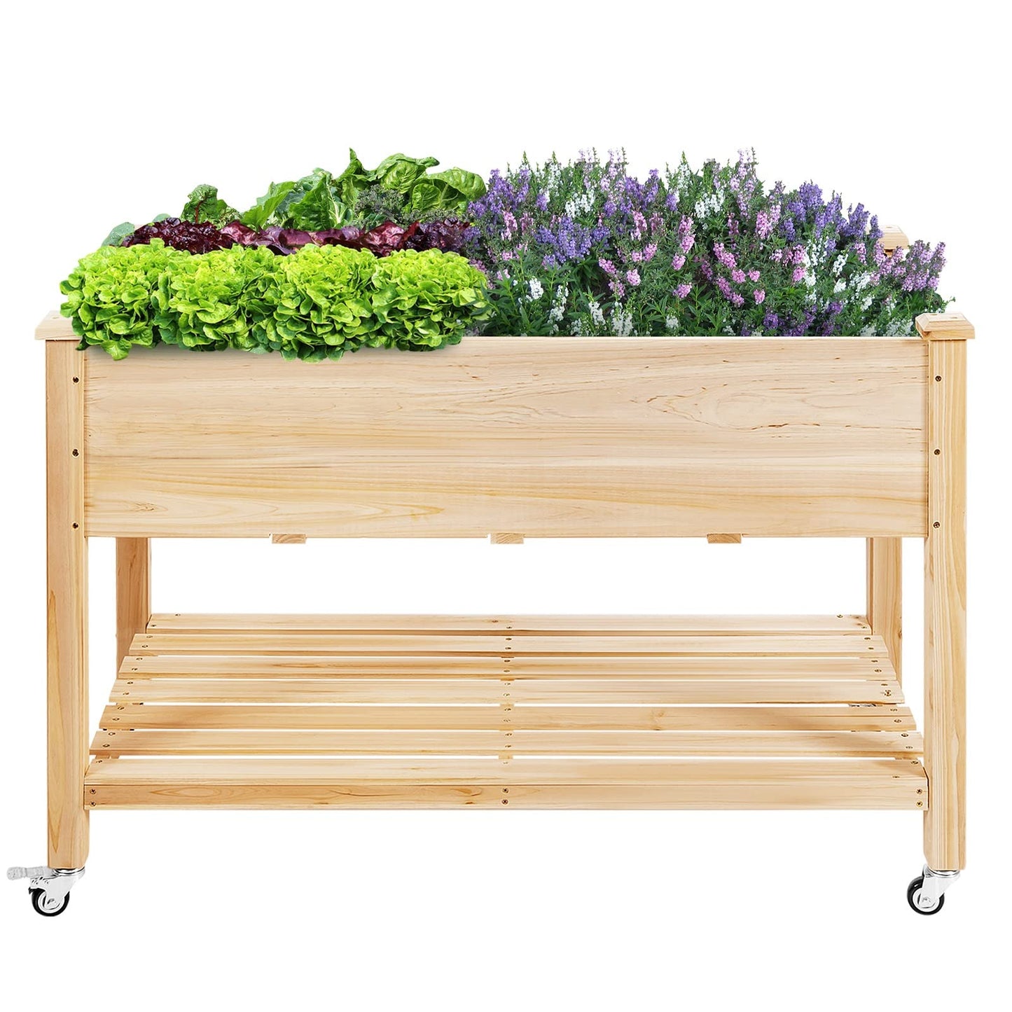 Raised Garden Bed with Wheels & Storage Shelf ( 47.5”L x 23.5”W x 33”H )