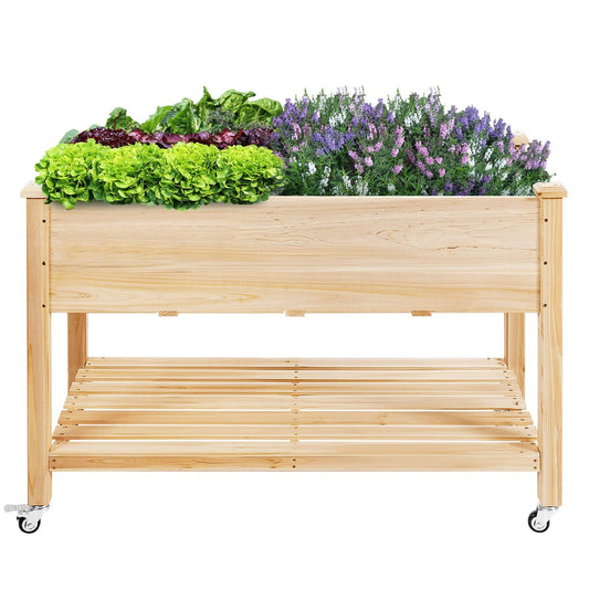 Raised Garden Bed with Wheels & Storage Shelf ( 47.5”L x 23.5”W x 33”H )
