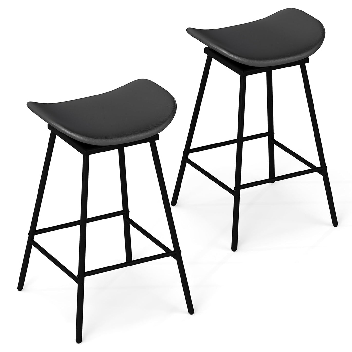 Faux Leather Backless Bar Stools with Padded Saddle Seat and Footrest
