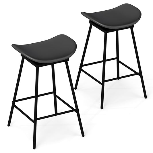 Faux Leather Backless Bar Stools with Padded Saddle Seat and Footrest