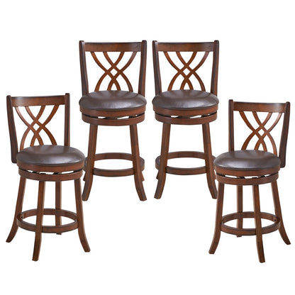 360° Swivel Chairs Bar Stools with Rubber Wood Frame PU Leather Cushioned Seat and Footrests