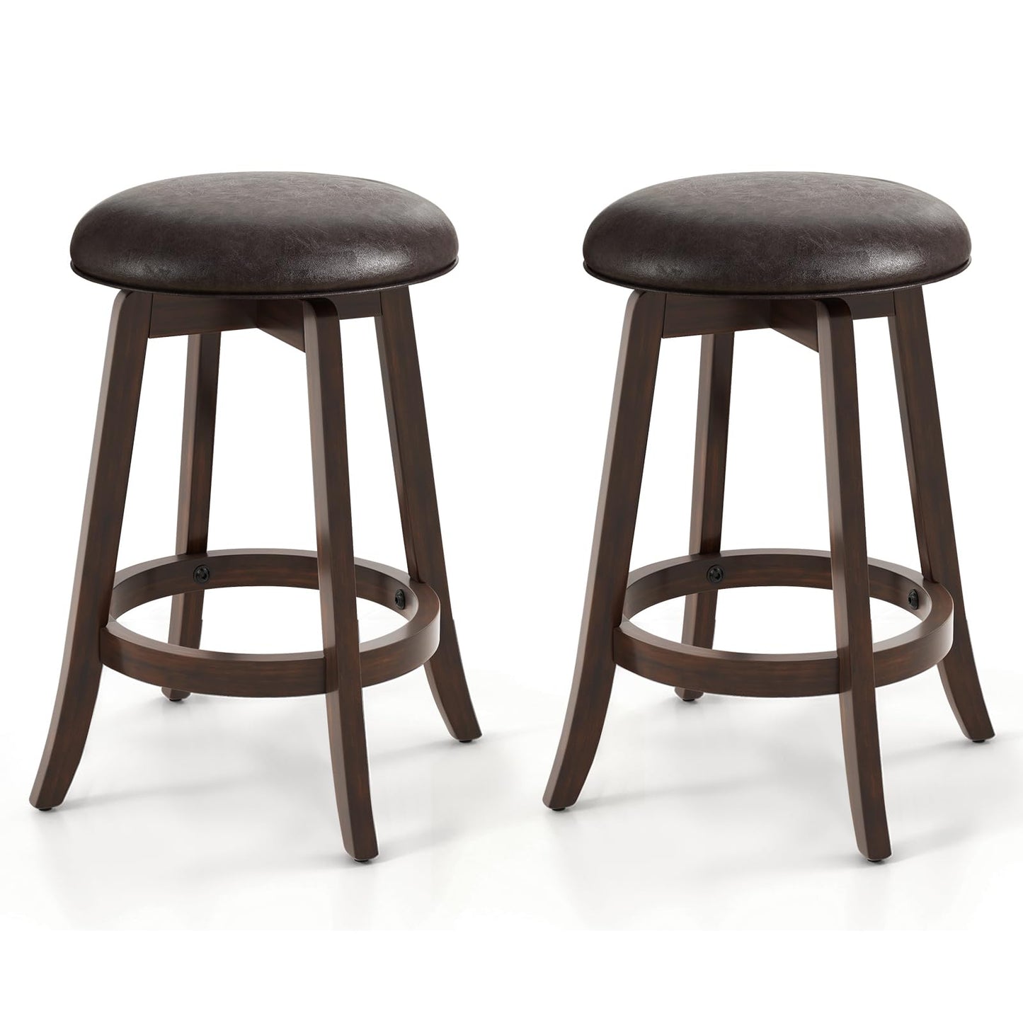 24-Inch Swivel Bar Stools Set of 2/4 Upholstered Barstools w/PU Leather Seat & Solid Rubber Wood Legs