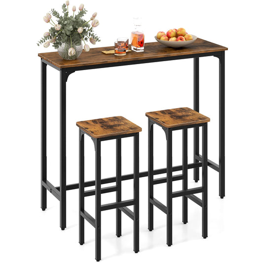 3-Piece Industrial Bar Table Set for 2 Counter Height Pub Table with 2 Stools