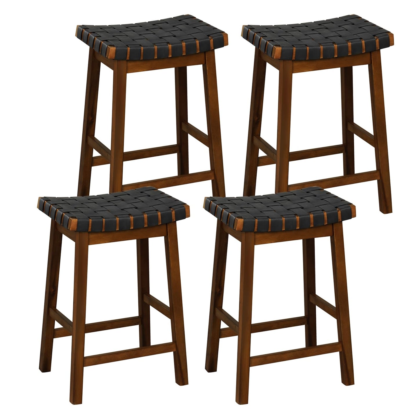 Woven Saddle Stools Set of 2/4 25.5-inch Vintage Counter Height Chairs