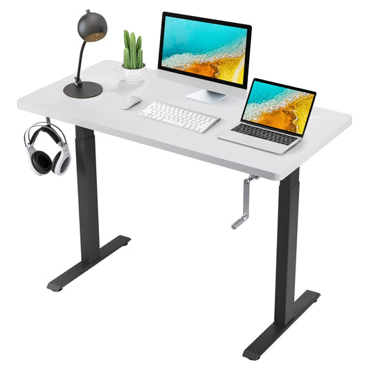 48" x 24" Manual Sit to Stand Desk with Headphone Hook & Cable Tray