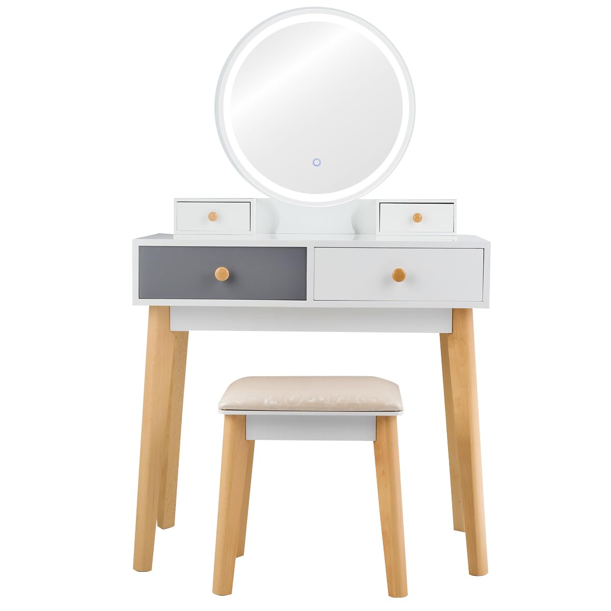 Makeup Dressing Table Set with 3 Color Lighting Modes & Adjustable Brightness