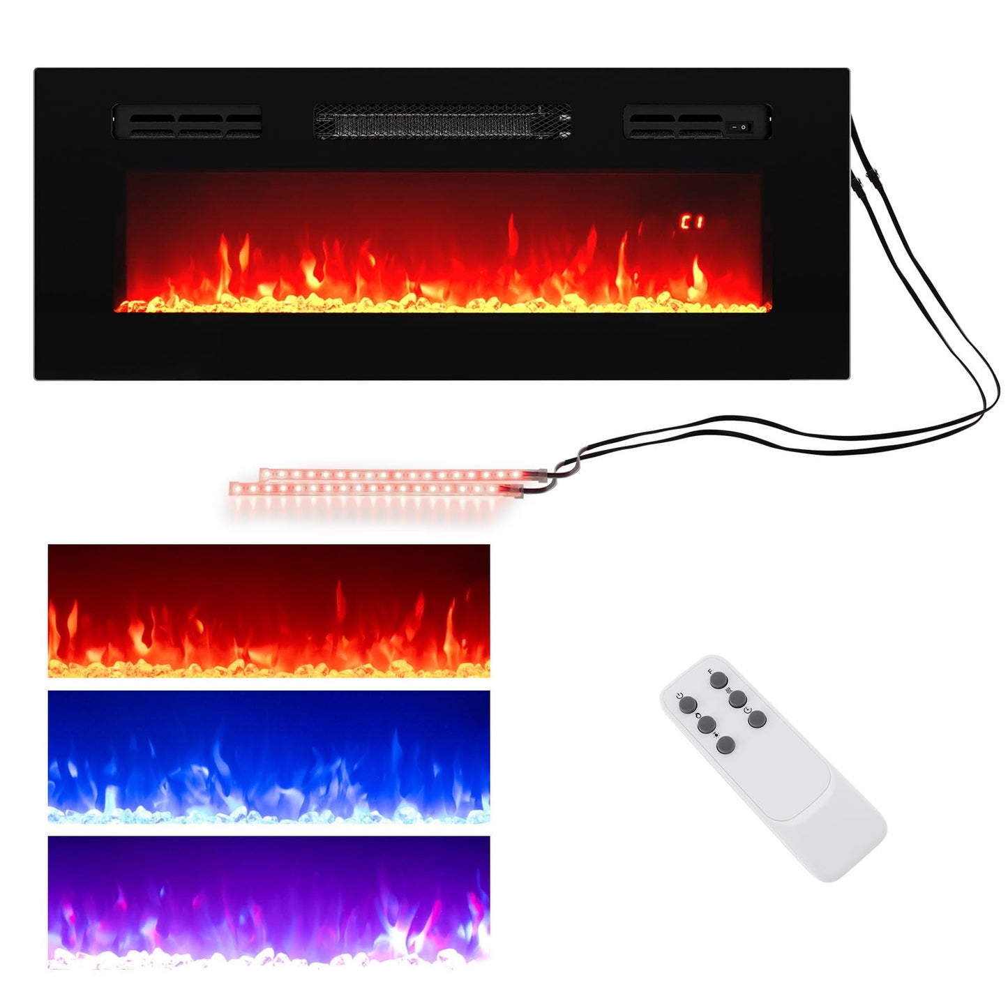 36 Inches Electric Fireplace Inserts w/LED Strip Lights