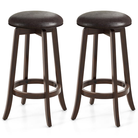29-Inch Swivel Bar Stools Set of 2/4 Upholstered Barstools w/PU Leather Seat & Solid Rubber Wood Legs