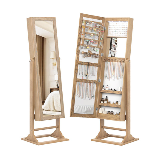 6 LED Mirror Jewelry Cabinet Freestanding Jewelry Organizer Box