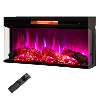 36-Inch 3 Side Glass Electric Fireplace with Remote Control