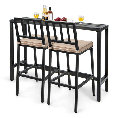 3 Piece Outdoor Patio Bar Set 55"/48" Rectangular Pub Height High Top Bar Table with 2 Cushioned Bar Stools