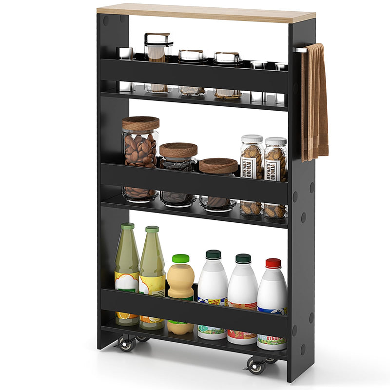 Slim Rolling Storage Cart 4-Tier Rolling Utility Cart with Handle & Wheels