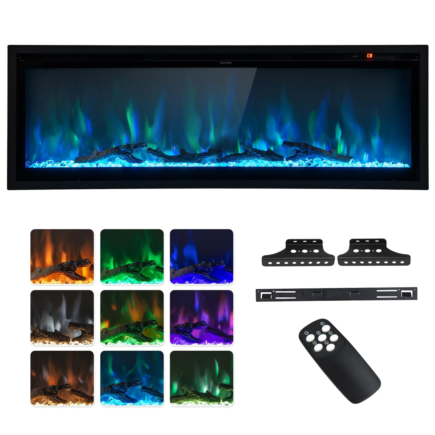 Electric Fireplace 50 Inch Wide with Crystal Decor and Log