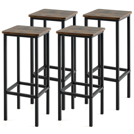 Industrial Bar Stools Set of 4 28" Backless Square Breakfast Bar Chairs