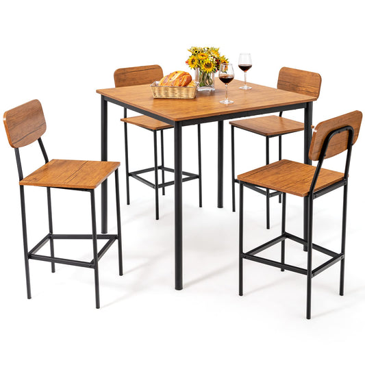 5 Piece Dining Table Set with 4 Bar Stools