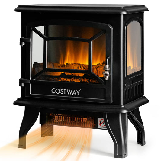 Electric Fireplace Stove 17-Inch Wide Freestanding Space Heater with 3D Realistic Flame