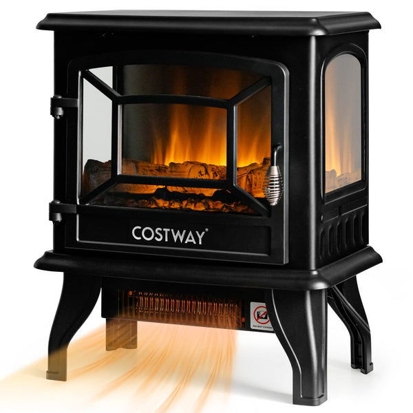 Electric Fireplace Stove 17-Inch Wide Freestanding Space Heater with 3D Realistic Flame