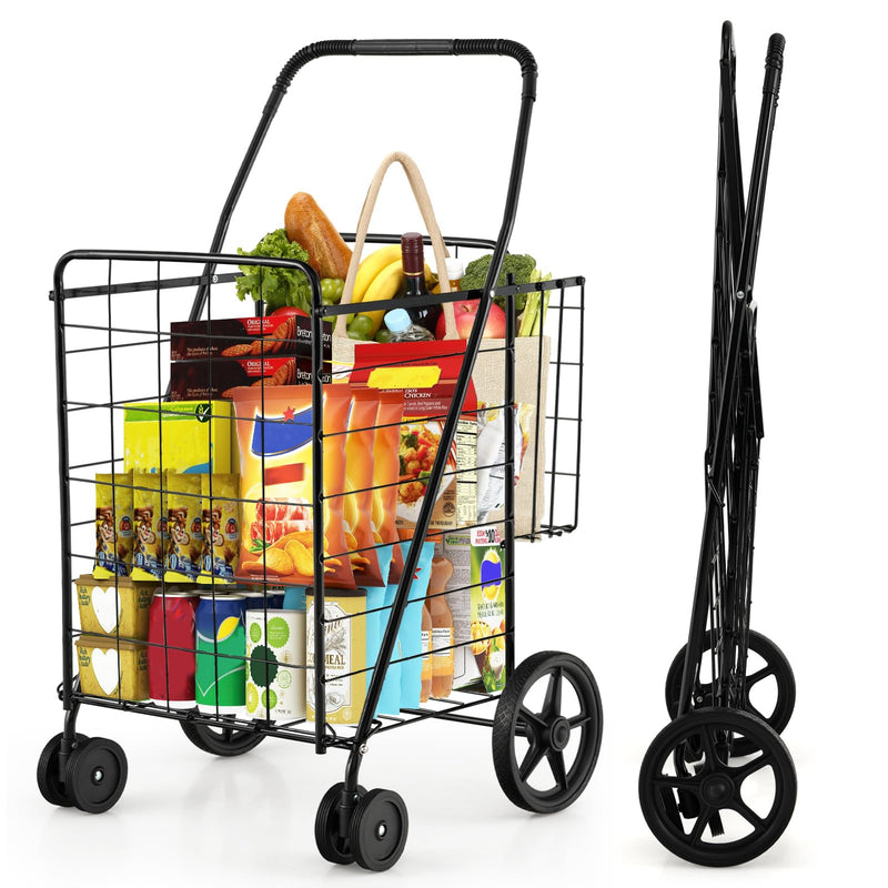 360° Swiveling Front Wheels Folding Shopping Cart Light Weight Utility Cart
