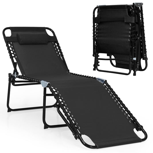 Folding Chaise Lounge Chair Foldable Pool Lounger with 4-Position Adjustable Backrest