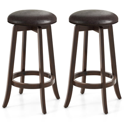 29-Inch Swivel Bar Stools Set of 2/4 Upholstered Barstools w/PU Leather Seat & Solid Rubber Wood Legs