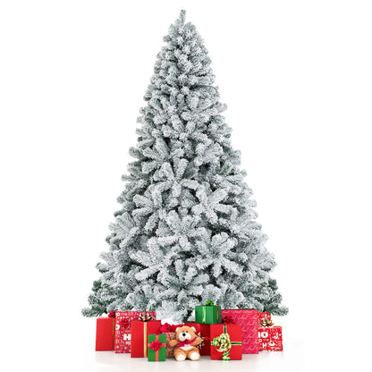 7.5 FT Snow Flocked Christmas Tree Artificial Holiday Hinged Pine Tree with 1010 Branch Tips