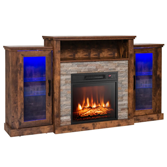 Fireplace TV Stand with LED Lights for TV up to 65”, Entertainment Center with 18” Electric Fireplace