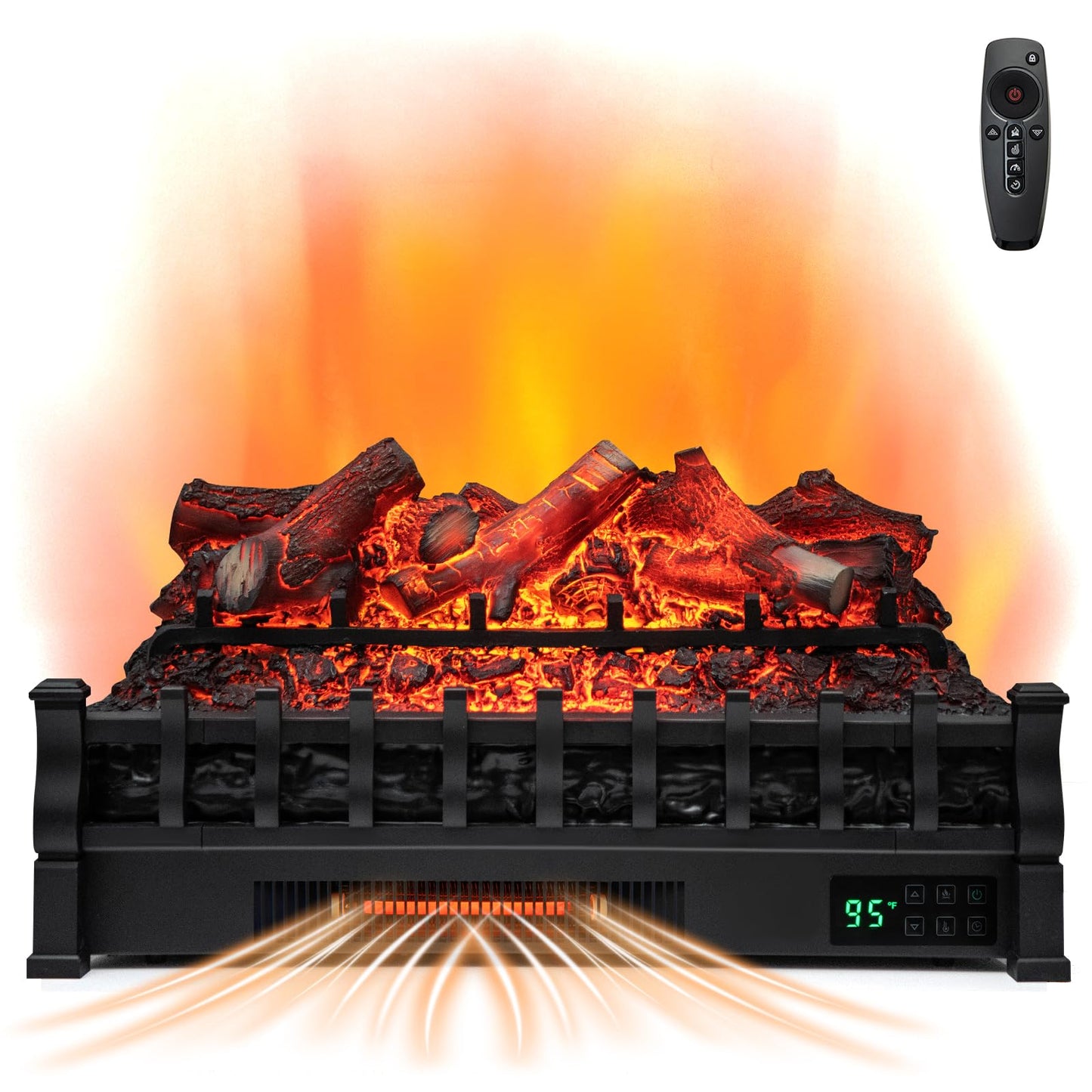 Eternal Flame Electric Fireplace Log, Lemonwood Ember Bed, 26-inch Infrared Electric Fireplace Heater Insert