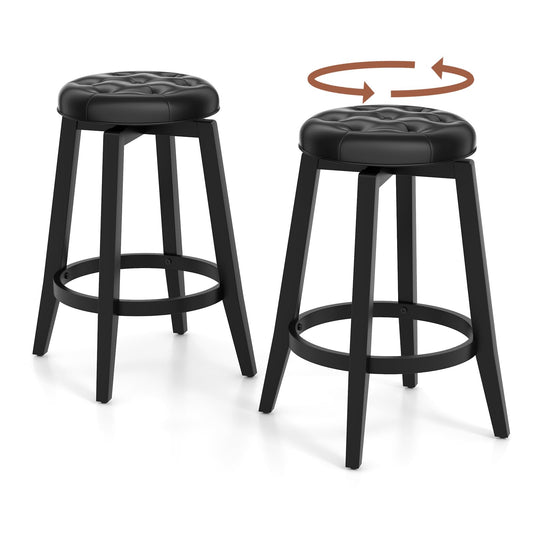 360° Swivel Bar Stools Set of 2/4 26-inch Rubberwood Backless Bar Chairs