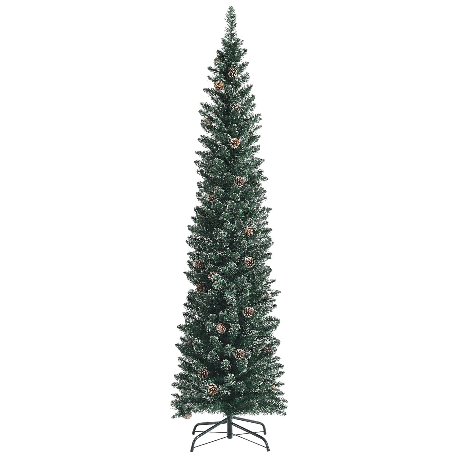 7 ft Snowy Artificial Pencil Christmas Tree with Pine Cones