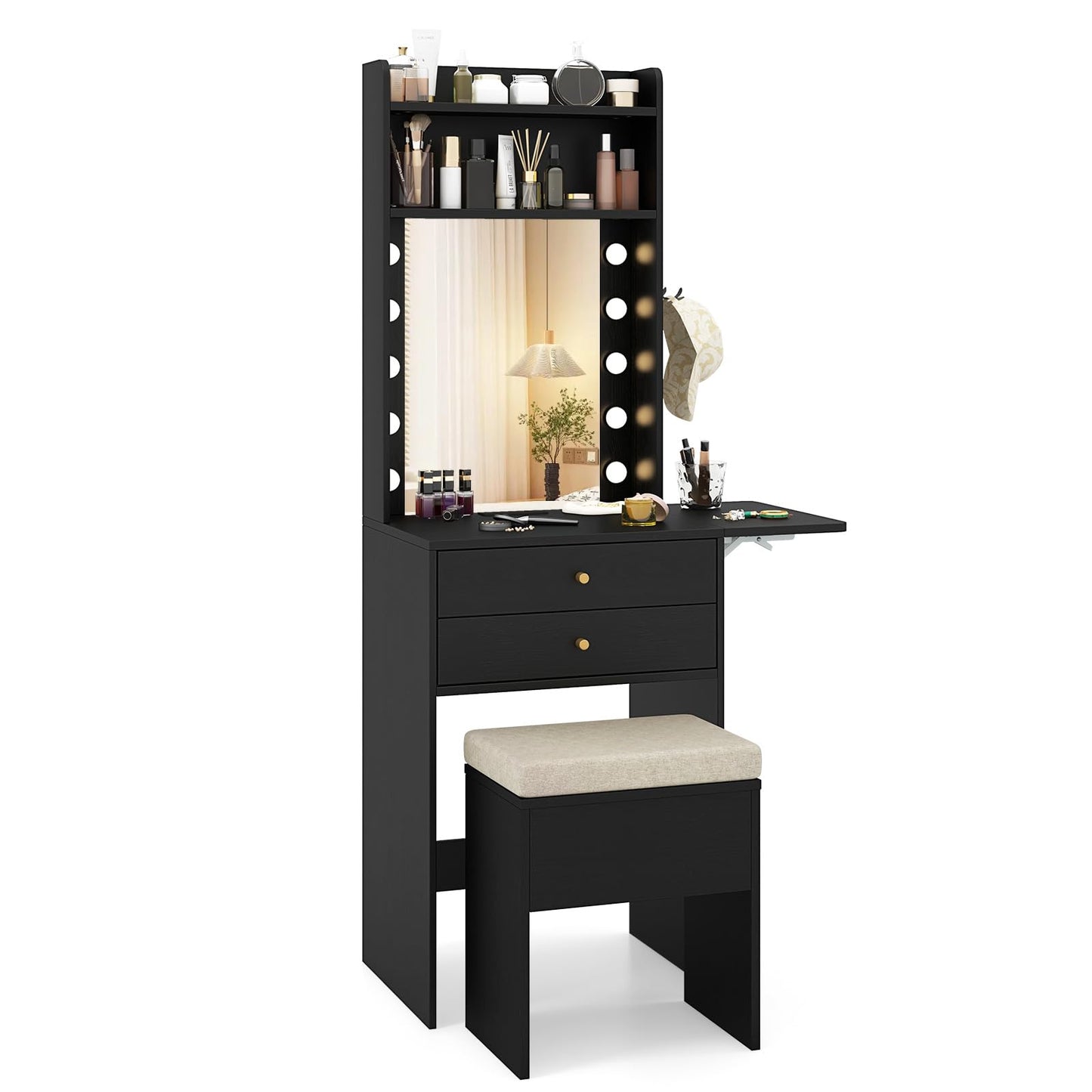 Vanity Desk with Mirror and Lights for Apartment