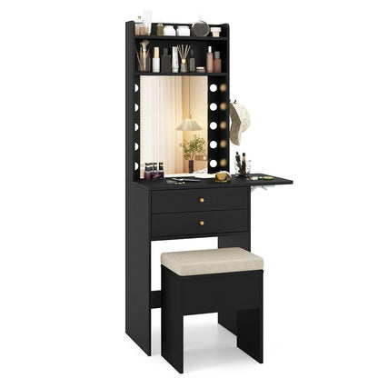 Vanity Desk with Mirror and Lights for Apartment