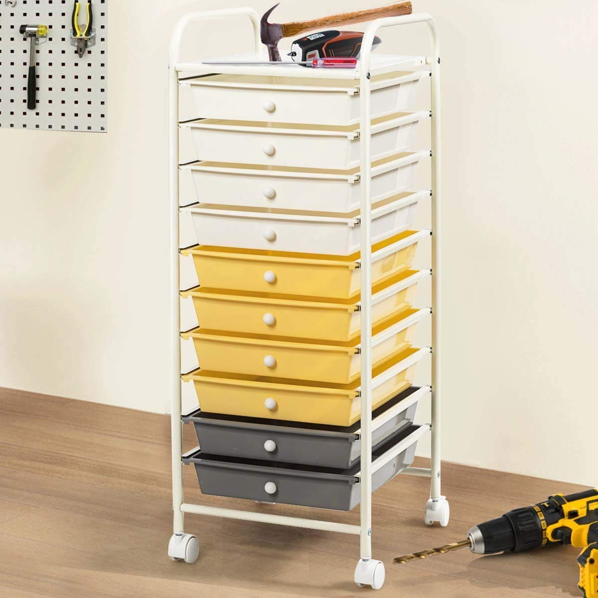 ARLIME 10-Drawer Storage Cart, 10 Drawer Trolley, Rolling Organizer Cart