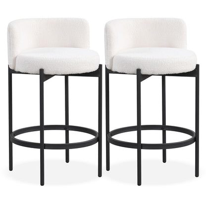 24.5 Inch Boucle Modern Barstools w/Curved Backrest for Dining Room