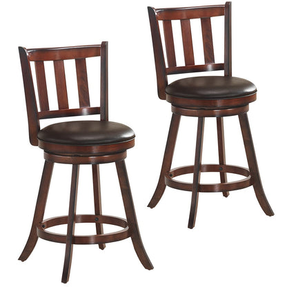 25 Inch Set of 2/4 Wood Swivel Counter Height Dining Pub Bar Stools with PVC Cushioned Seat