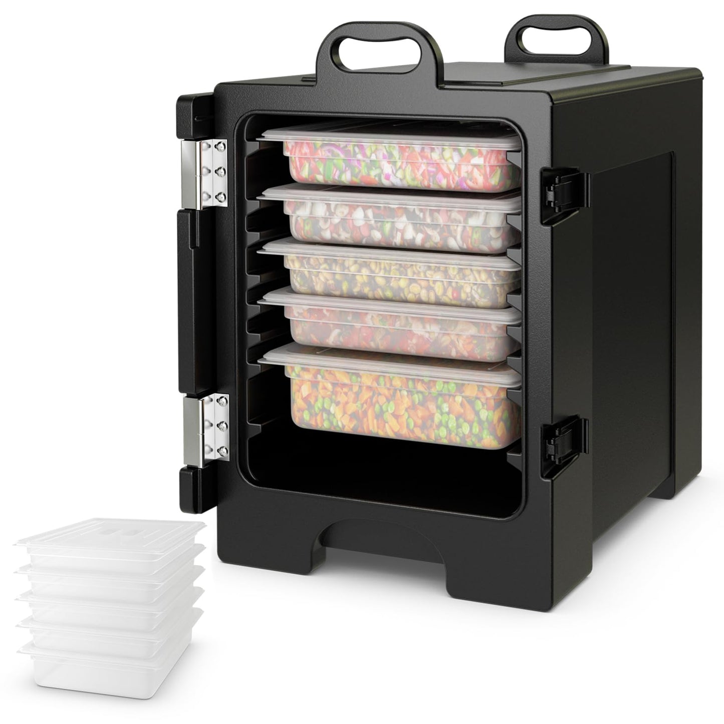 81 QT Hot Box Food Warmer with 5 Full-Size Pans and Handles Double Buckles