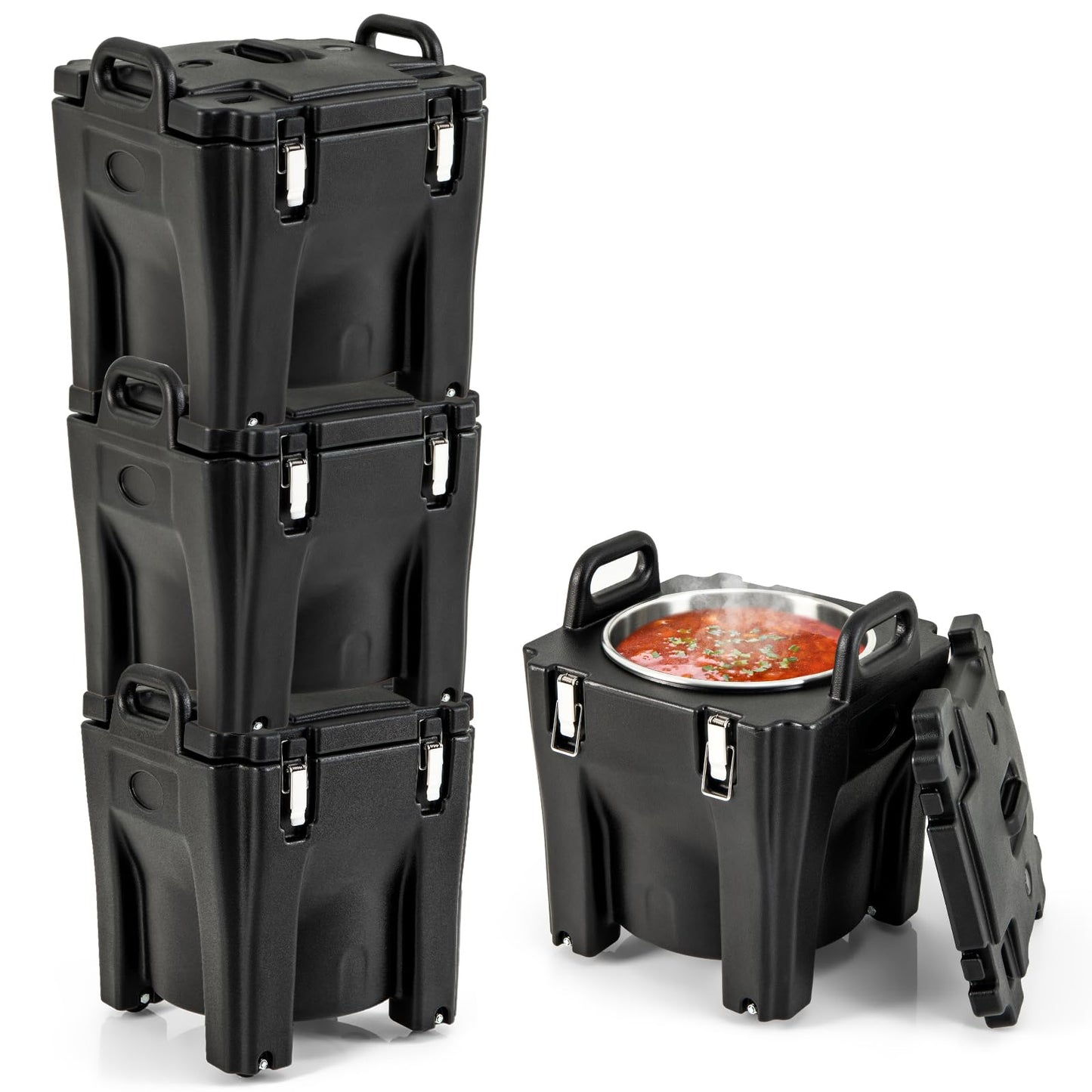 Insulated Food Carrier 32Qt Stackable Catering Hot Box w/ 4 Directional Wheels