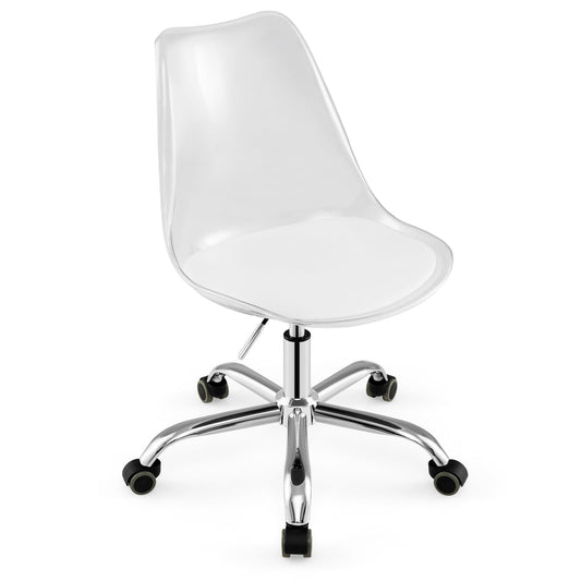 Armless Rolling Acrylic Office Chairs with Swivel Seat & PU Leather Cushion